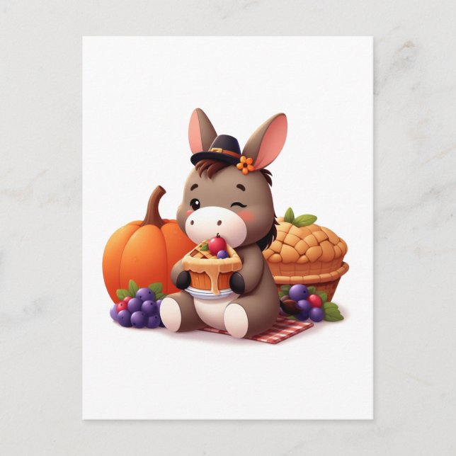 Sweet Donkey Eats Thanksgiving Paj Vykort (Framsida)