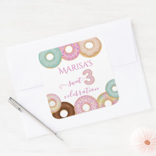 Sweet Donut Birthday Färgfulla barn Party - Fyrkantigt Klistermärke