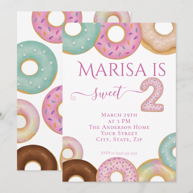 Sweet Donut Birthday | Färgfulla barn Party - Inbjudningar (Fram/baksida)