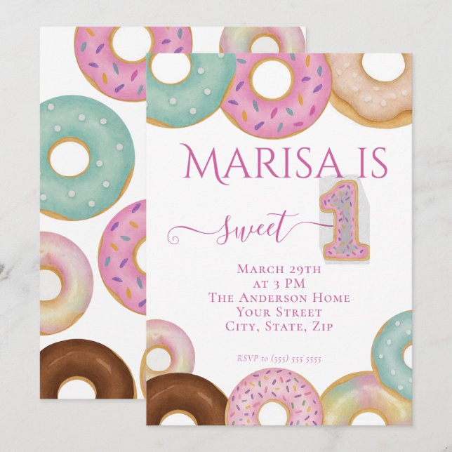 Sweet Donut Birthday | Färgfulla barn Party - Inbjudningar (Fram/baksida)