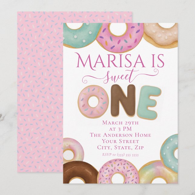 Sweet Donut Birthday | Färgfulla barn Party - Inbjudningar (Fram/baksida)