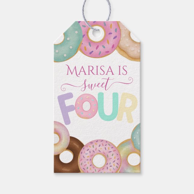 Sweet Donut Birthday | Färgfulla barn Party - Presentetikett (Framsidan)