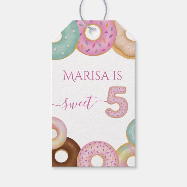 Sweet Donut Birthday | Färgfulla barn Party - Presentetikett (Framsidan)