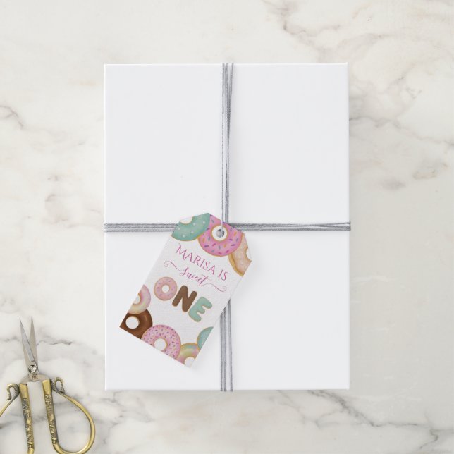 Sweet Donut Birthday | Färgfulla barn Party - Presentetikett (Med Snöre)