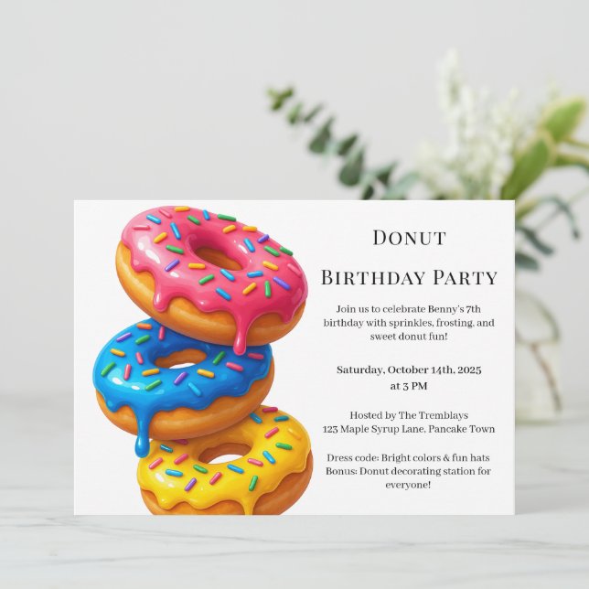 Sweet Donut Brunch | Födelsedagsfirande Inbjudningar (Stående Fram)
