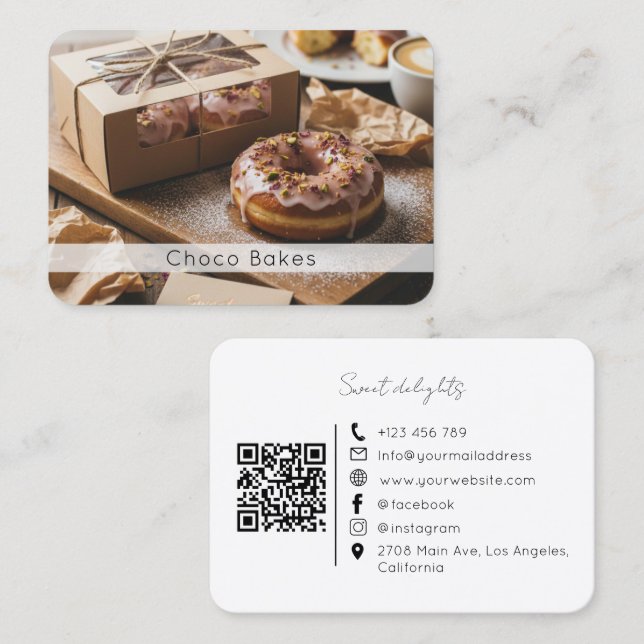 Sweet Donut Treats Artisan Bakery QR Code Card Visitkort (Fram/baksida)