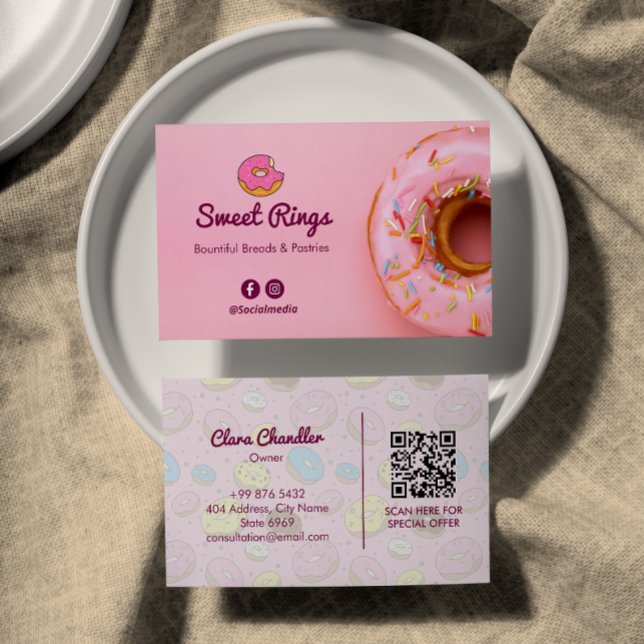 Sweet Donuts Business | Rosa Cute Barcode Visitkort (Skapare uppladdad)