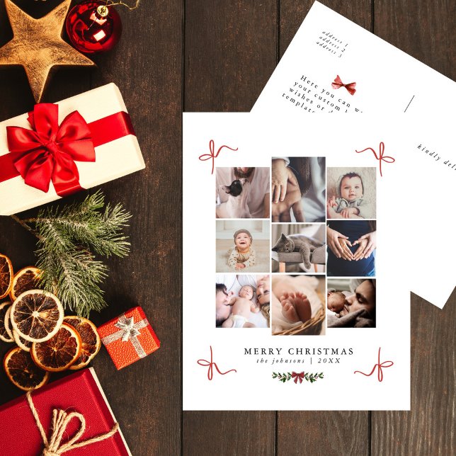 Sweet Doodle Bows Chic Photo Collage jul Helg Vykort (Skapare uppladdad)