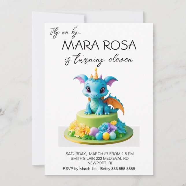 *~* Sweet Dragon Cake Photo AP88 Födelsedagsfest Inbjudningar (Framsida)