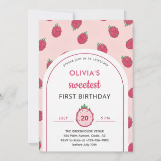 Sweet Dragon Fruit First Birthday Invitation Inbjudningar