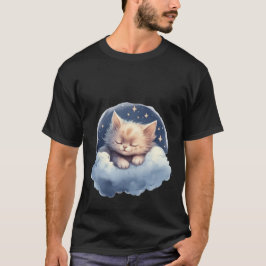 Sweet Dream Cat Sleeping on Cloud Night Sky Art 🌙 T Shirt