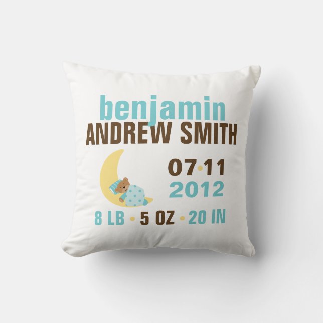 Sweet Dreams Baby Bear Birth Notice {blue} Kudde (Framsida)