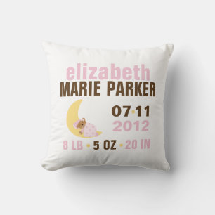 Sweet Dreams Baby Bear Birth Notice {rosa} Kudde