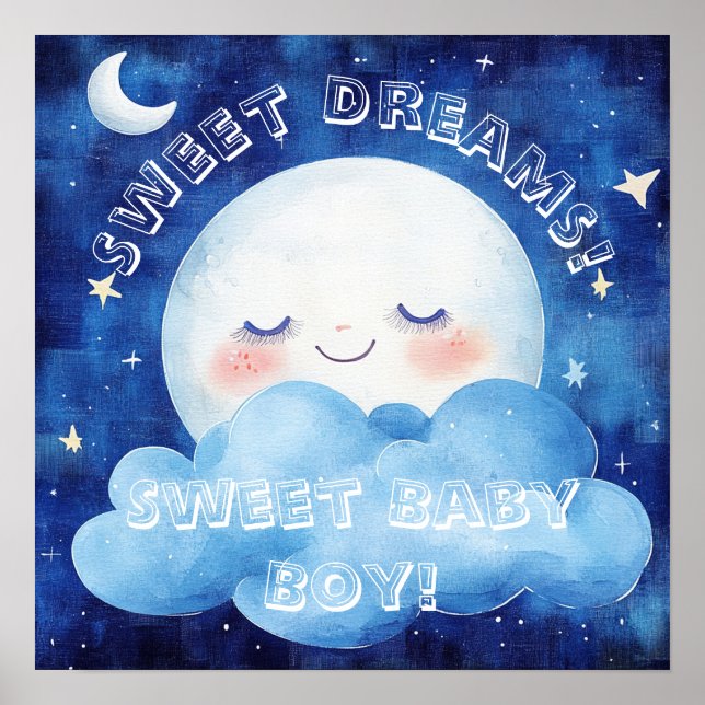 Sweet Dreams Baby Boy Blue Night Sky Poster (Framsidan)
