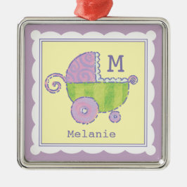 Sweet Dreams Baby Carriage Lavender Monogrammed Julgransprydnad Metall