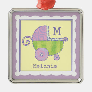Sweet Dreams Baby Carriage Lavender Monogrammed Julgransprydnad Metall