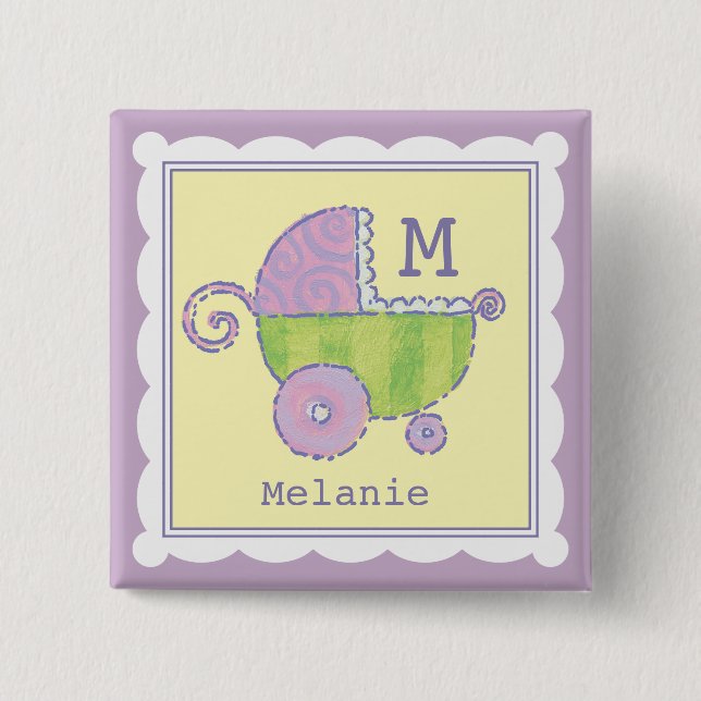 Sweet Dreams Baby Carriage Lavender Monogrammed Knapp (Framsida)