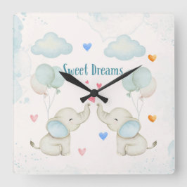 Sweet Dreams Baby Elephant Nursery Fyrkantig Klocka