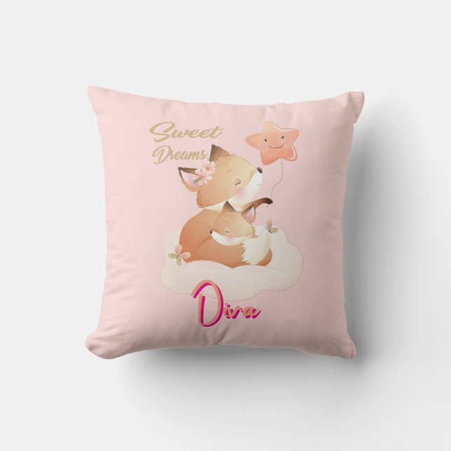 Sweet Dreams Baby Fox Personalized Throw Pillow Kudde (Framsida)