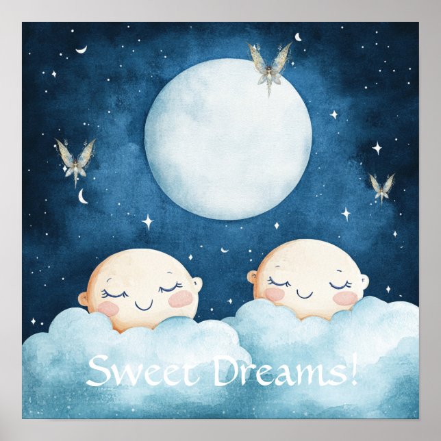 Sweet Dreams Blue Night Sky Nursery Poster (Framsidan)