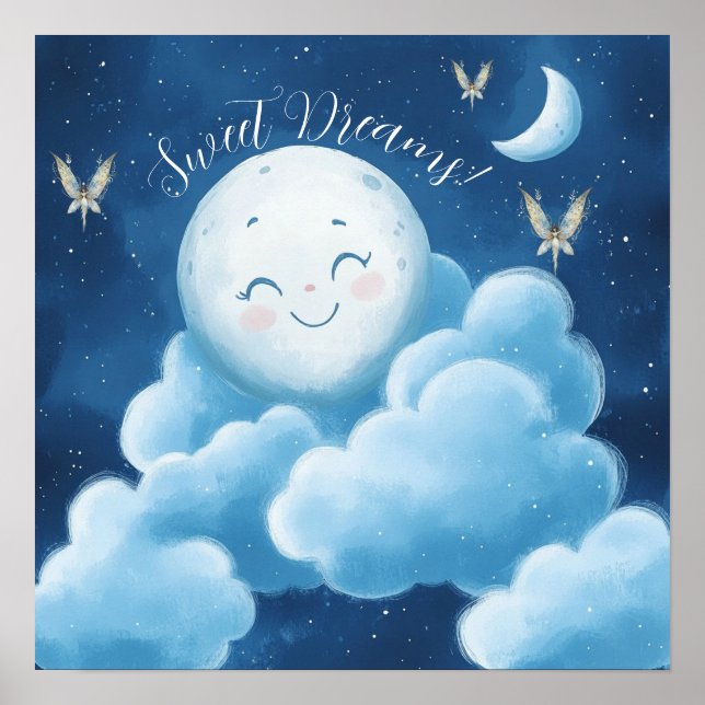 Sweet Dreams Blue Night Sky Nursery Poster (Framsidan)