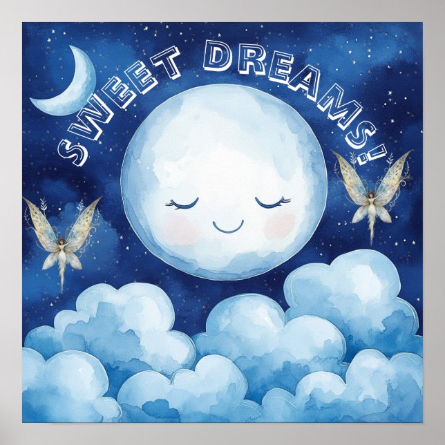 Sweet Dreams Blue Night Sky Nursery Poster (Framsidan)