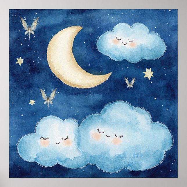 Sweet Dreams Blue Night Sky Nursery Poster (Framsidan)