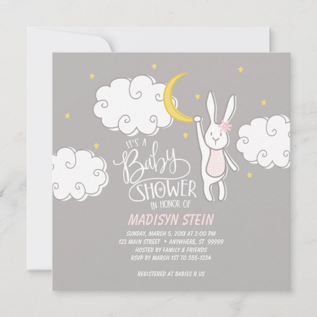 "Sweet Dreams" Bunny Baby Shower-inbjudan Inbjudningar (Framsida)