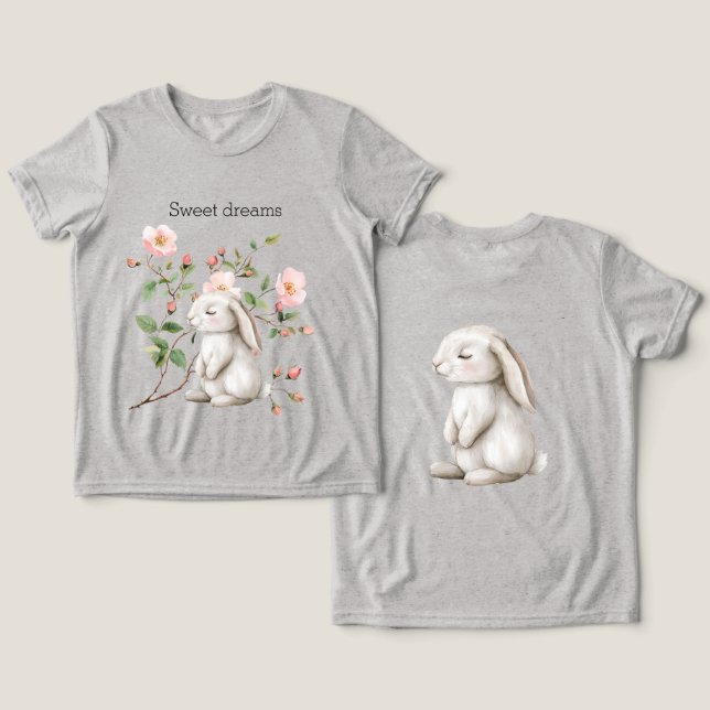 Sweet Dreams Bunny Rabbit Roses Pink Floral T Shirt (Design fram och bak)
