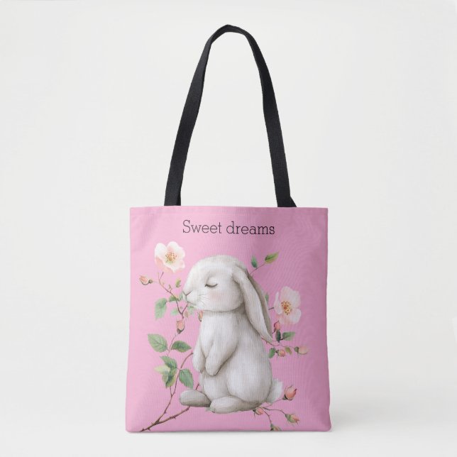 Sweet Dreams Bunny Rabbit Roses Pink Floral Tygkasse (Framsida)