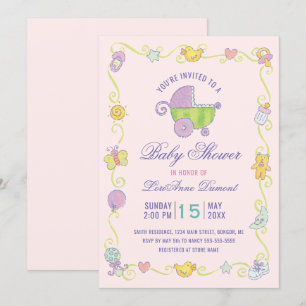 Sweet Dreams Carriage Rosa Baby Shower Inbjudningar