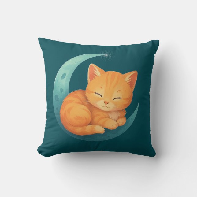 Sweet Dreams Cat on Moon Pillow Kudde (Framsida)