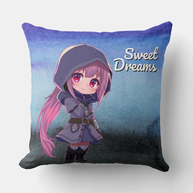 Sweet Dreams Cute Chibi Girl Kudde (Framsida)