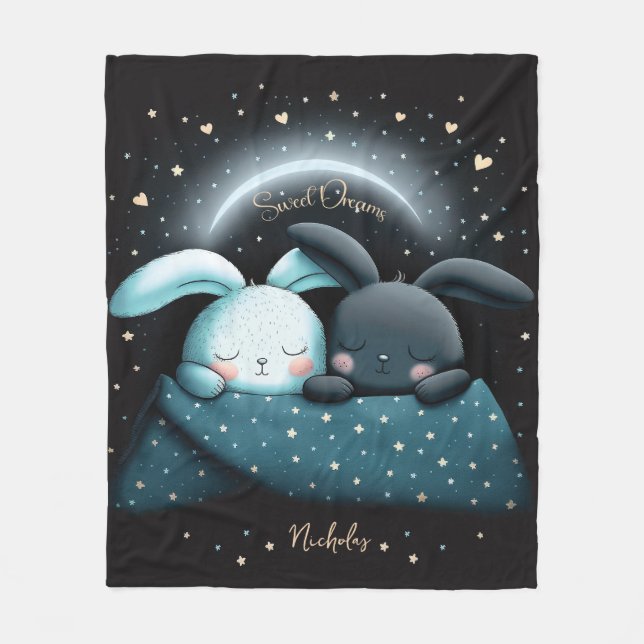 Sweet Dreams Cute Design Bunny Personlig Namn Fleecefilt (Framsidan)