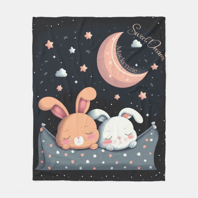 Sweet Dreams Cute Design Bunny Personlig Namn Fleecefilt (Framsidan)