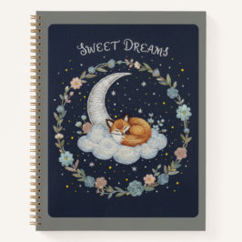 Sweet Dreams Embroidered Fox on Moon Journal