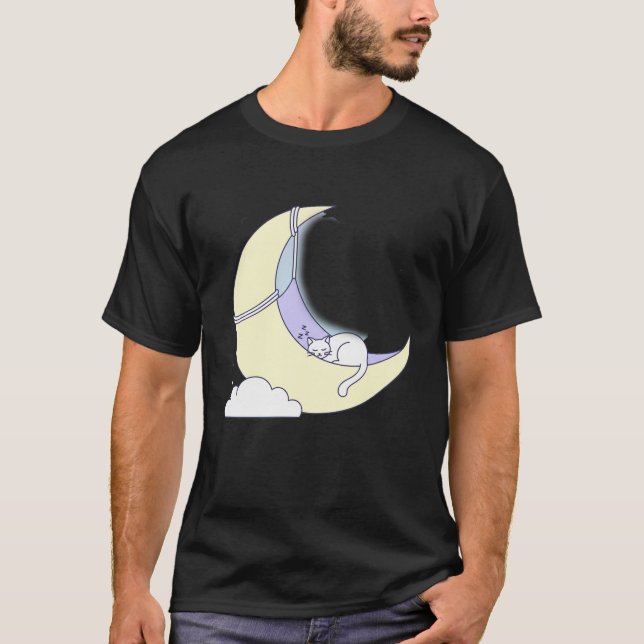 Sweet Dreams Feline: Minimalist Cat Sleeping T Shirt (Framsida)