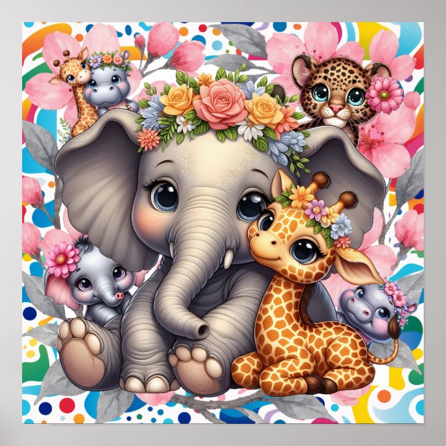 Sweet Dreams Floral Jungle Animals Nursery  Poster (Framsidan)