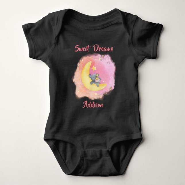 Sweet Dreams Girl Baby Elephant 2 Baby Bodykostym T Shirt (Framsida)