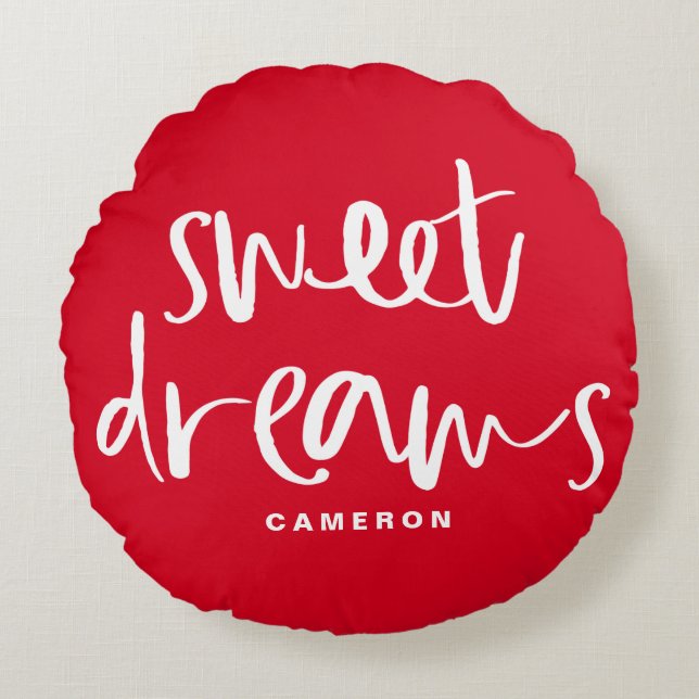 Sweet Dreams Hand Lettering Red Anpassningsbar Rund Kudde (Framsidan)