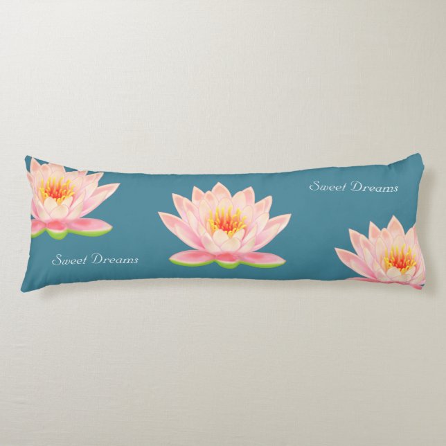 Sweet Dreams Lotus Flowers on Bluish Teal Body Pil Kroppskudde (Framsidan)