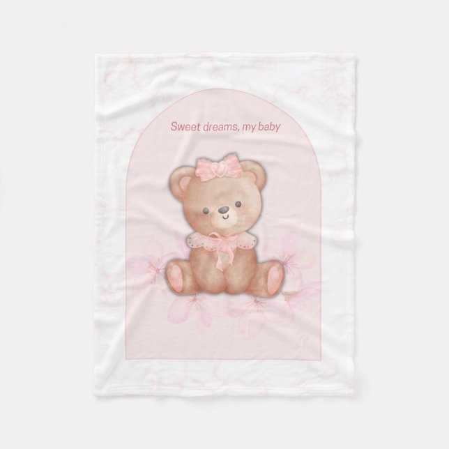 Sweet Dreams Nalle Print | Flicka Nursery Fleecefilt (Framsidan)