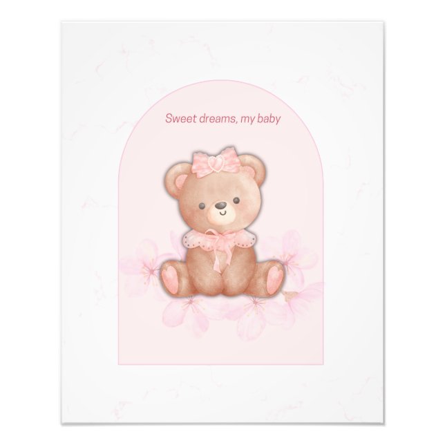 Sweet Dreams Nalle Print | Flicka Nursery Fototryck (Framsidan)