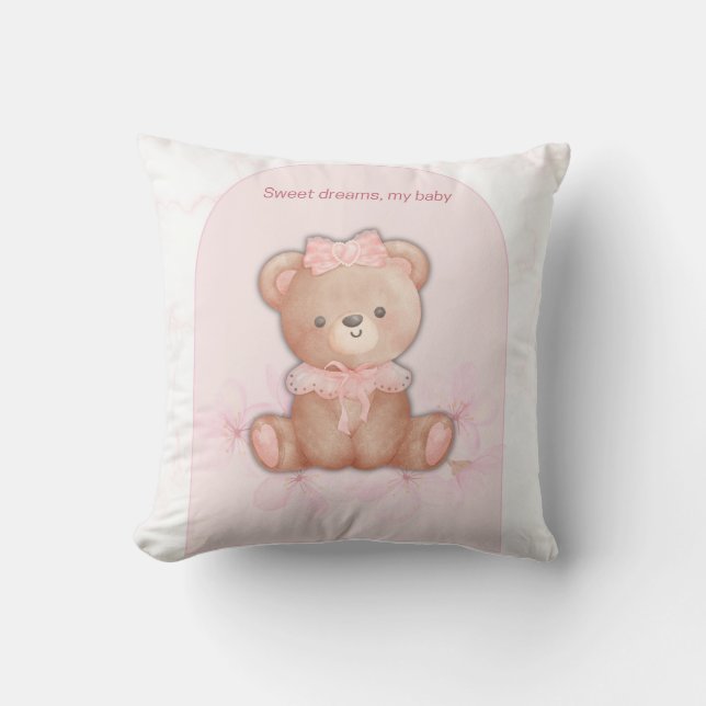 Sweet Dreams Nalle Print | Flicka Nursery Kudde (Framsida)