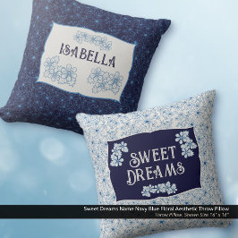 Sweet Dreams Name Navy Blue Floral Aesthetic Kudde