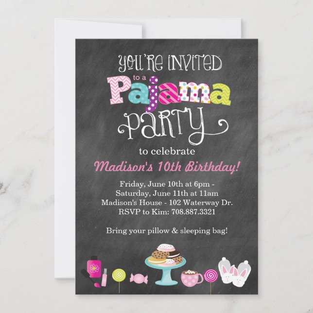 Sweet Dreams Pajama Party Chalkboard-inbjudan Inbjudningar (Framsida)