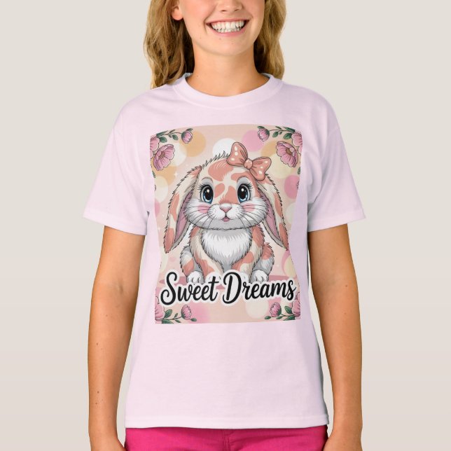 Sweet Dreams Pink Peach Bunny Camo Girls' T-Shirt (Framsida)