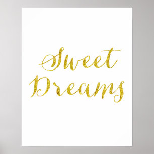 Sweet Dreams Quote Guld Faux Glitter Metallic Poster