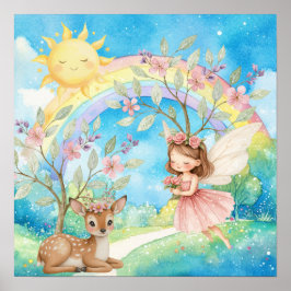 Sweet Dreams Rainbow Fairy & Deer Nursery  Poster