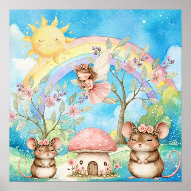 Sweet Dreams Rainbow Fairy & Mice Nursery  Poster (Framsidan)